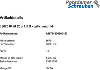 50 Sechskantmutter mit Fasen ISO 8675 04 M20x1,5 verzinkt...