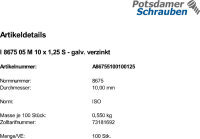 100 Sechskantmutter mit Fasen ISO 8675 05 M10x1,25...