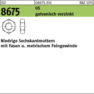 100 Sechskantmutter mit Fasen ISO 8675 05 M14x1,5 verzinkt Stahl