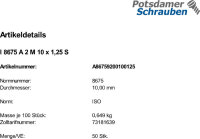 50 Sechskantmutter mit Fasen ISO 8675 A2 M10x1,25 V2A...
