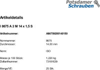 25 Sechskantmutter mit Fasen ISO 8675 A2 M14x1,5 V2A...