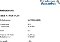 1 Sechskantmutter mit Fasen ISO 8675 A2 M36x1,5 V2A...