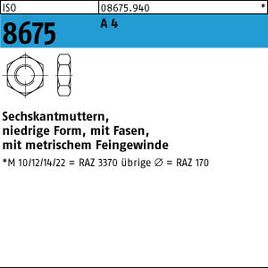 10 Sechskantmutter mit Fasen ISO 8675 A4 M18x1,5 V4A Edelstahl