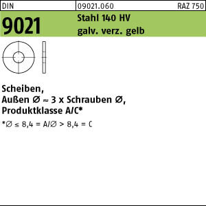 1000 Unterlegscheiben DIN 9021 gelb verzinkt 140HV 4,3 mm Ã˜ M4