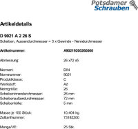 25 Edelstahl V2A Unterlegscheiben DIN 9021 A2 26 mm Ã˜ M24