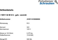 500 Sechskantmuttern ISO 10511 04 M8 verzinkt Stahl