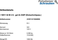 1000 Sechskantmuttern ISO 10511 04 M4 DiSPStahl