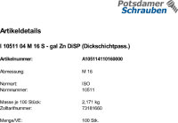 100 Sechskantmuttern ISO 10511 04 M16 DiSPStahl