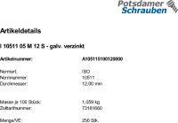 250 Sechskantmuttern ISO 10511 05 M12 verzinkt Stahl