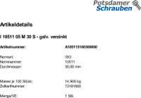 1 Sechskantmuttern ISO 10511 05 M30 verzinkt Stahl