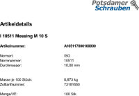 100 Sechskantmuttern ISO 10511 Messing M10