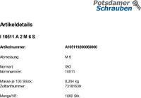 1000 Sechskantmuttern ISO 10511 A2 M6 Edelstahl
