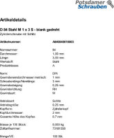 100 Schlitz Zylinderschrauben DIN 84 Stahl M1x3