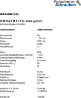 100 Schlitz Zylinderschrauben DIN 84 Stahl M1x5