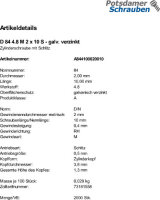 2000 Schlitz Zylinderschrauben DIN 84 4.8 verzinkt M2x10