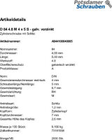 2000 Schlitz Zylinderschrauben DIN 84 4.8 verzinkt M4x5