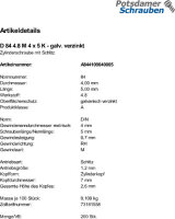 200 Schlitz Zylinderschrauben DIN 84 4.8 verzinkt M4x5