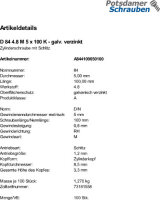 100 Schlitz Zylinderschrauben DIN 84 4.8 verzinkt M5x100