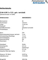 2000 Schlitz Zylinderschrauben DIN 84 4.8 vernickelt M3x12