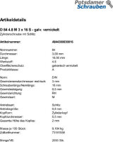 2000 Schlitz Zylinderschrauben DIN 84 4.8 vernickelt M3x16