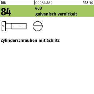 2000 Schlitz Zylinderschrauben DIN 84 4.8 vernickelt M4x8