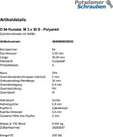 200 Schlitz Zylinderschrauben DIN 84 Polyamid M3x30