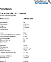200 Schlitz Zylinderschrauben DIN 84 Polyamid M4x8