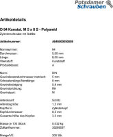 200 Schlitz Zylinderschrauben DIN 84 Polyamid M5x8