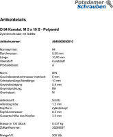 200 Schlitz Zylinderschrauben DIN 84 Polyamid M5x10