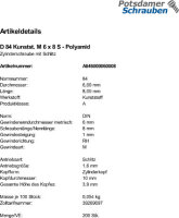 200 Schlitz Zylinderschrauben DIN 84 Polyamid M6x8