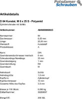 200 Schlitz Zylinderschrauben DIN 84 Polyamid M6x25