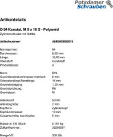 200 Schlitz Zylinderschrauben DIN 84 Polyamid M8x16