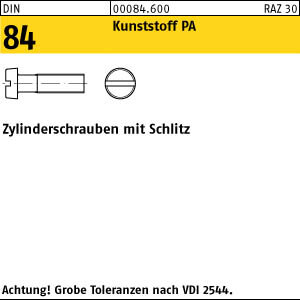 200 Schlitz Zylinderschrauben DIN 84 Polyamid M8x20
