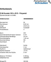 200 Schlitz Zylinderschrauben DIN 84 Polyamid M8x20