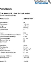 100 Schlitz Zylinderschrauben DIN 84 Messing M1,4x4