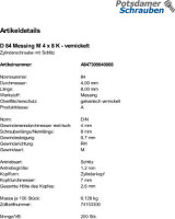 200 Schlitz Zylinderschrauben DIN 84 Messing vernickelt M4x8