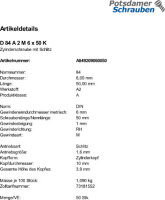 50 Edelstahl V2A Schlitz Zylinderschrauben DIN 84 A2 M6x50