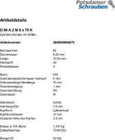 50 Edelstahl V2A Schlitz Zylinderschrauben DIN 84 A2 M6x70