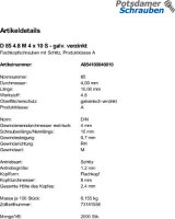 2000 Flachkopfschrauben DIN 85 4.8 verzinkt M4x10