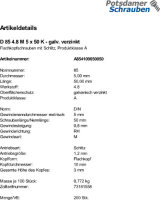200 Flachkopfschrauben DIN 85 4.8 verzinkt M5x50