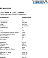 200 Flachkopfschrauben DIN 85 Polyamid M3x6