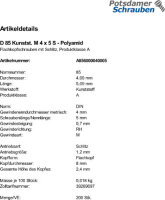 200 Flachkopfschrauben DIN 85 Polyamid M4x5