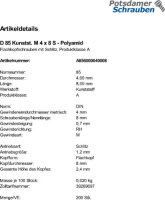 200 Flachkopfschrauben DIN 85 Polyamid M4x8