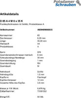 50 Edelstahl V4A Flachkopfschrauben DIN 85 A4 M6x35