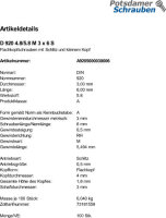 100 Flachkopfschrauben DIN 920 4.8 / 5.8 M3x6 Stahl