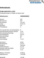 100 Flachkopfschrauben DIN 920 4.8 / 5.8 M5x25 Stahl