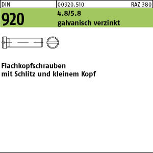 100 Flachkopfschrauben Schlitz DIN 920 4.8 / 5.8 M3x10 verzinkt Stahl