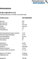 100 Flachkopfschrauben DIN 921 4.8 / 5.8 M5x6 Stahl