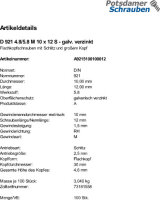 100 Flachkopfschrauben DIN 921 4.8 / 5.8 M10x12 verzinkt...