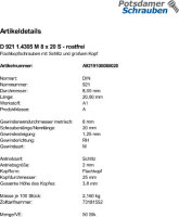 50 Flachkopfschrauben DIN 921 1.4305 M8x20 rostfrei A1...